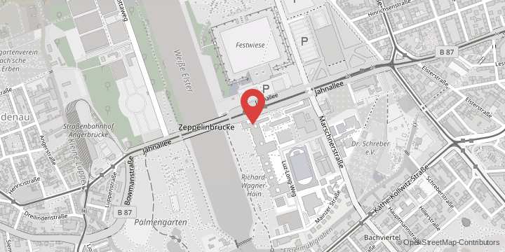 die Karte zeigt folgenden Standort: Sportwissenschaftliche Fakultät, Jahnallee 59, 04109 Leipzig